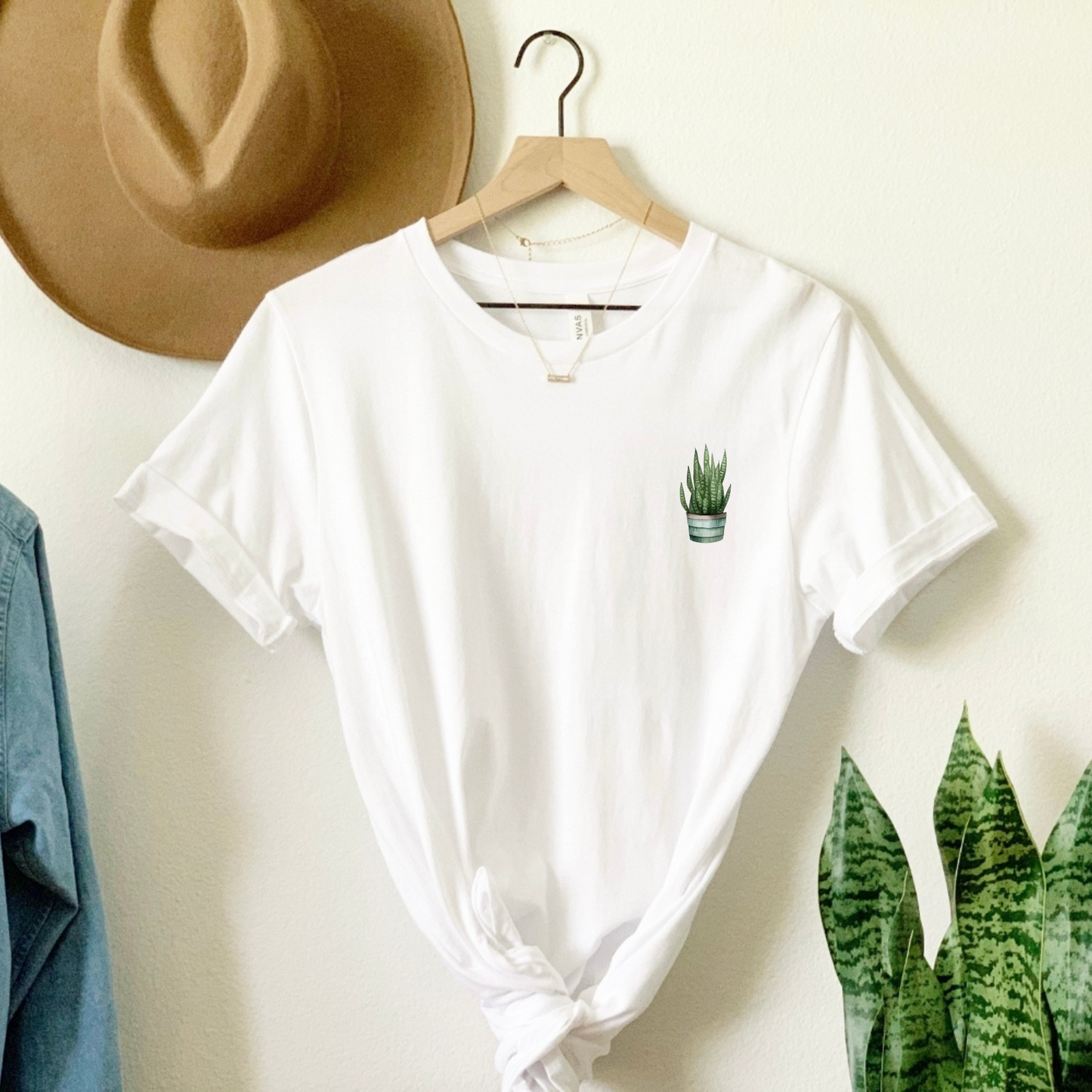 Tall Snake Plant in Blue Planter Graphic Tee, Unisex Bella+Canvas