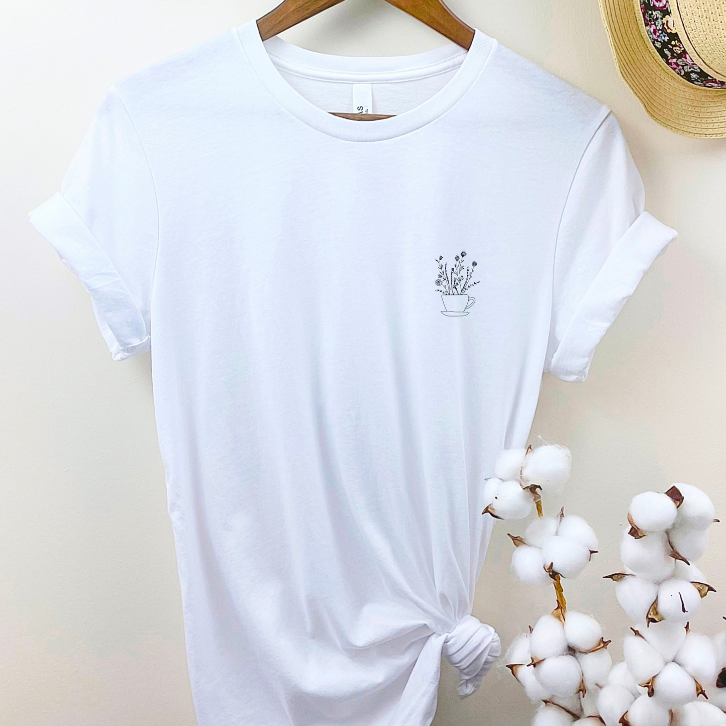 Tea Cup and Blooms Unisex, Bella+Canvas Graphic Tee