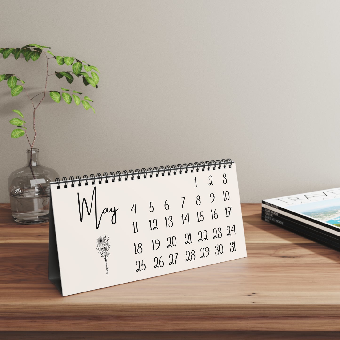 Freestanding Desktop Calendar, Minimalist Design