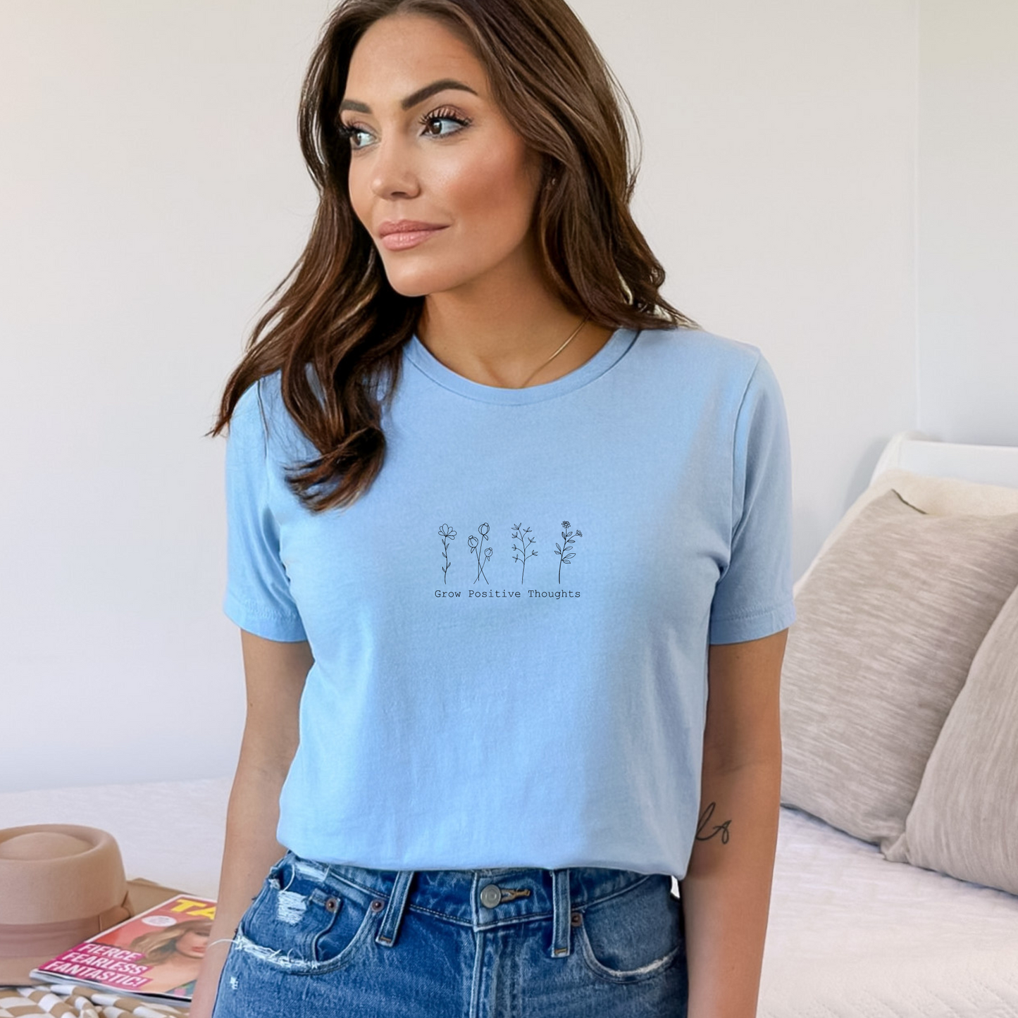 Grow Positive Thoughts and Blooms Unisex, Bella+Canvas Graphic Tee