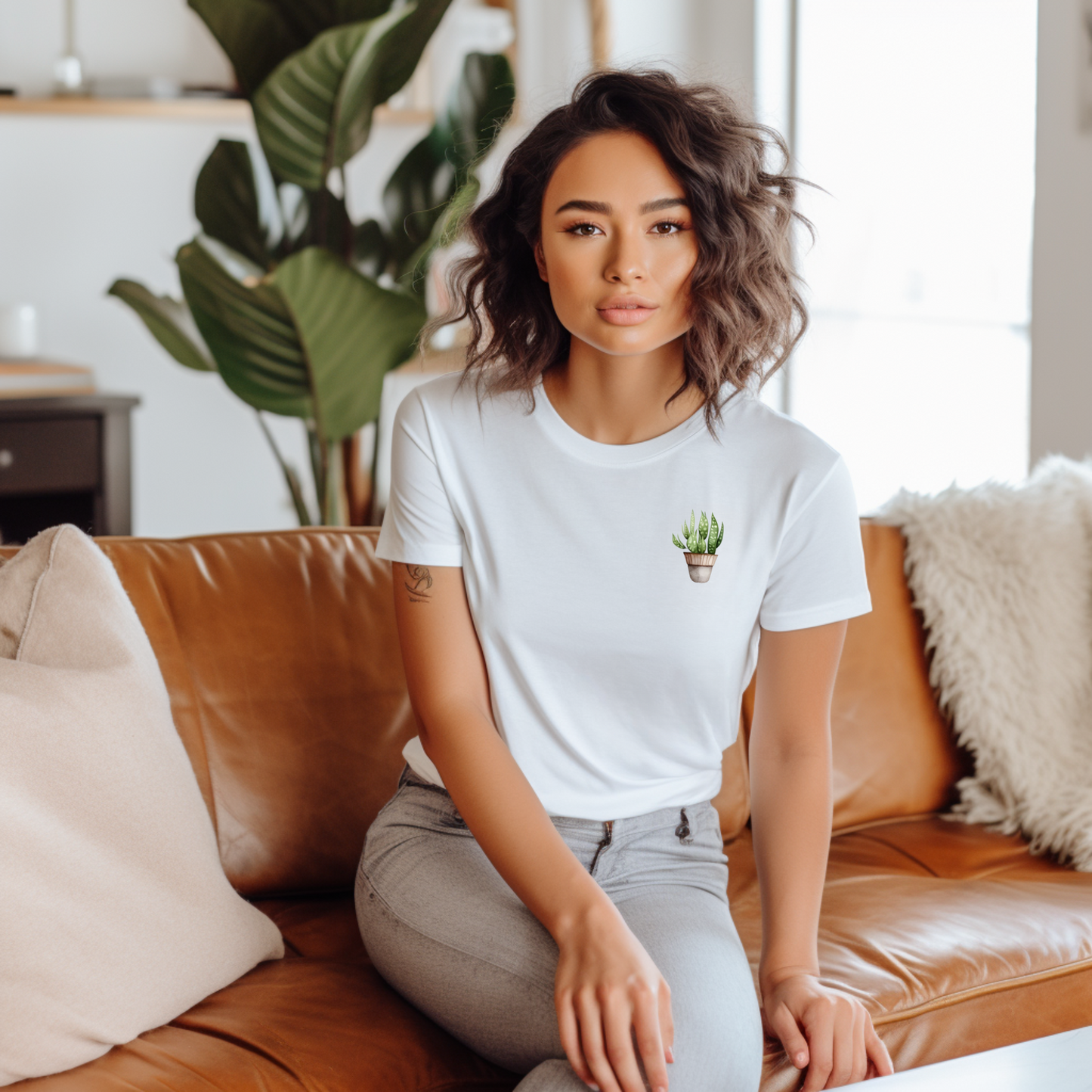 Spotted Snake Plant in Tan Planter Graphic Tee, Unisex Bella + Canvas