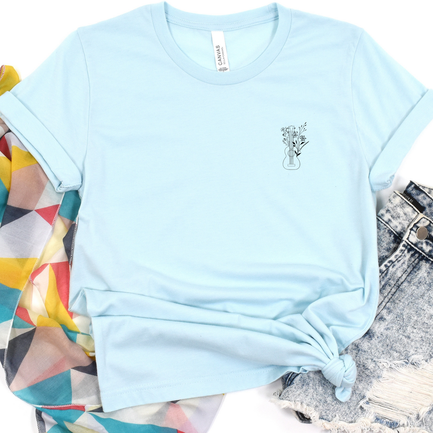 Rustic Guitar and Blooms Unisex, Bella+Canvas Tee