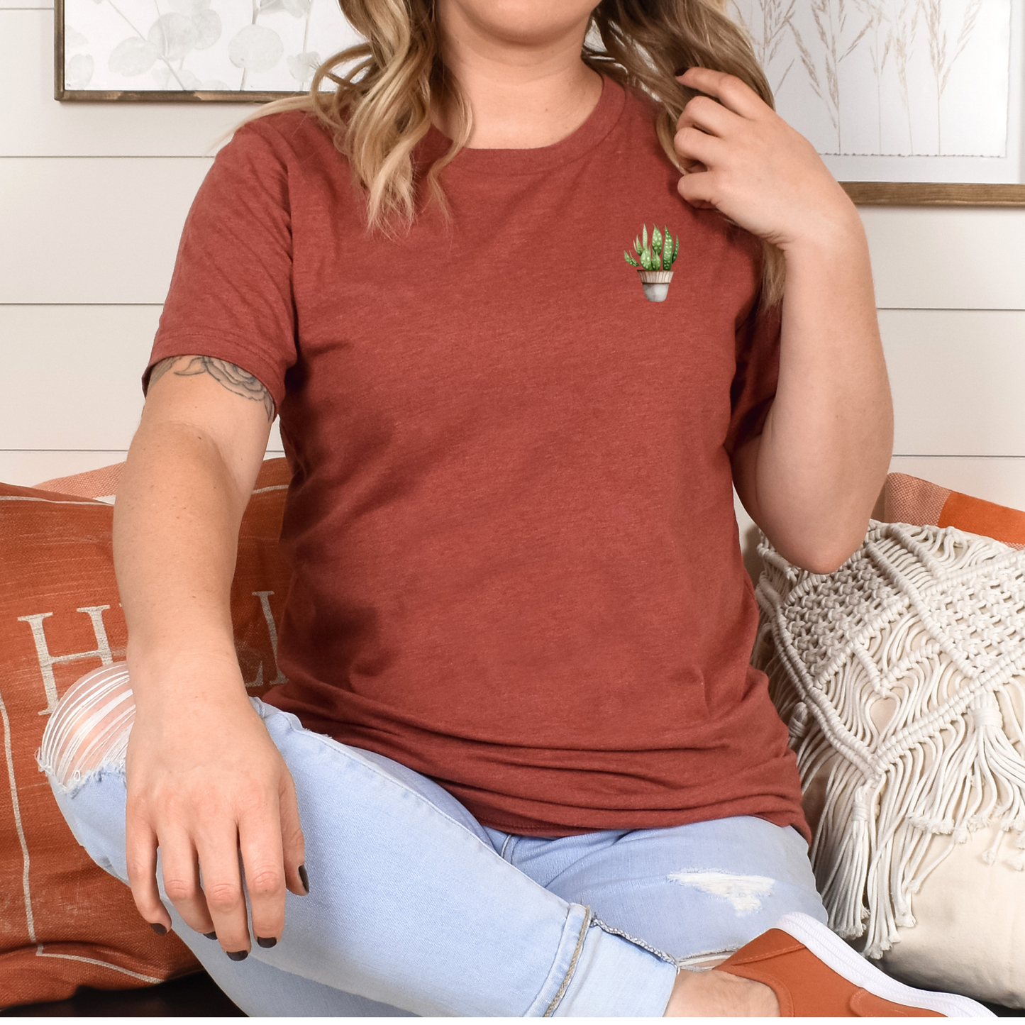 Spotted Snake Plant in Tan Planter Graphic Tee, Unisex Bella + Canvas