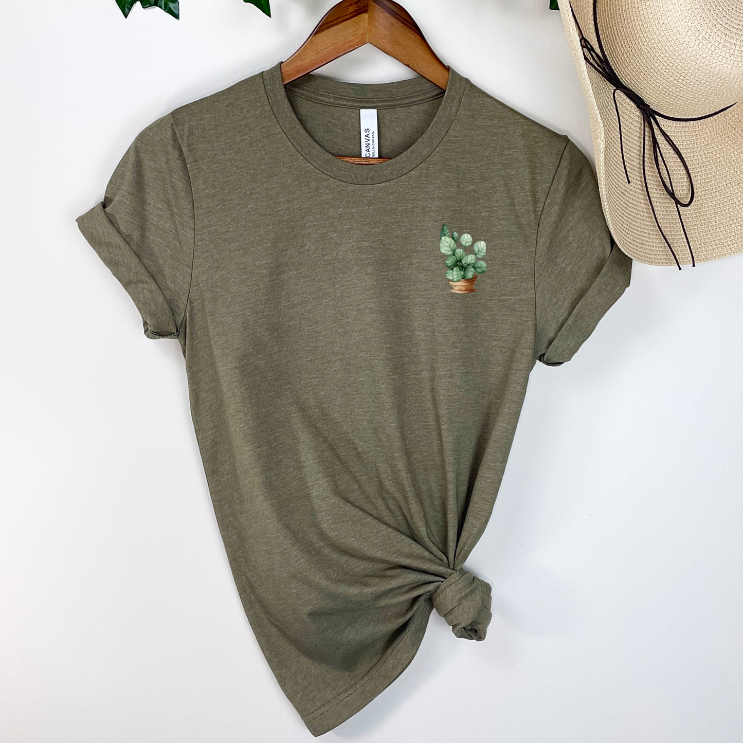 Luscious Leaves in Brown Planter Graphic Tee, Unisex Bella+Canvas