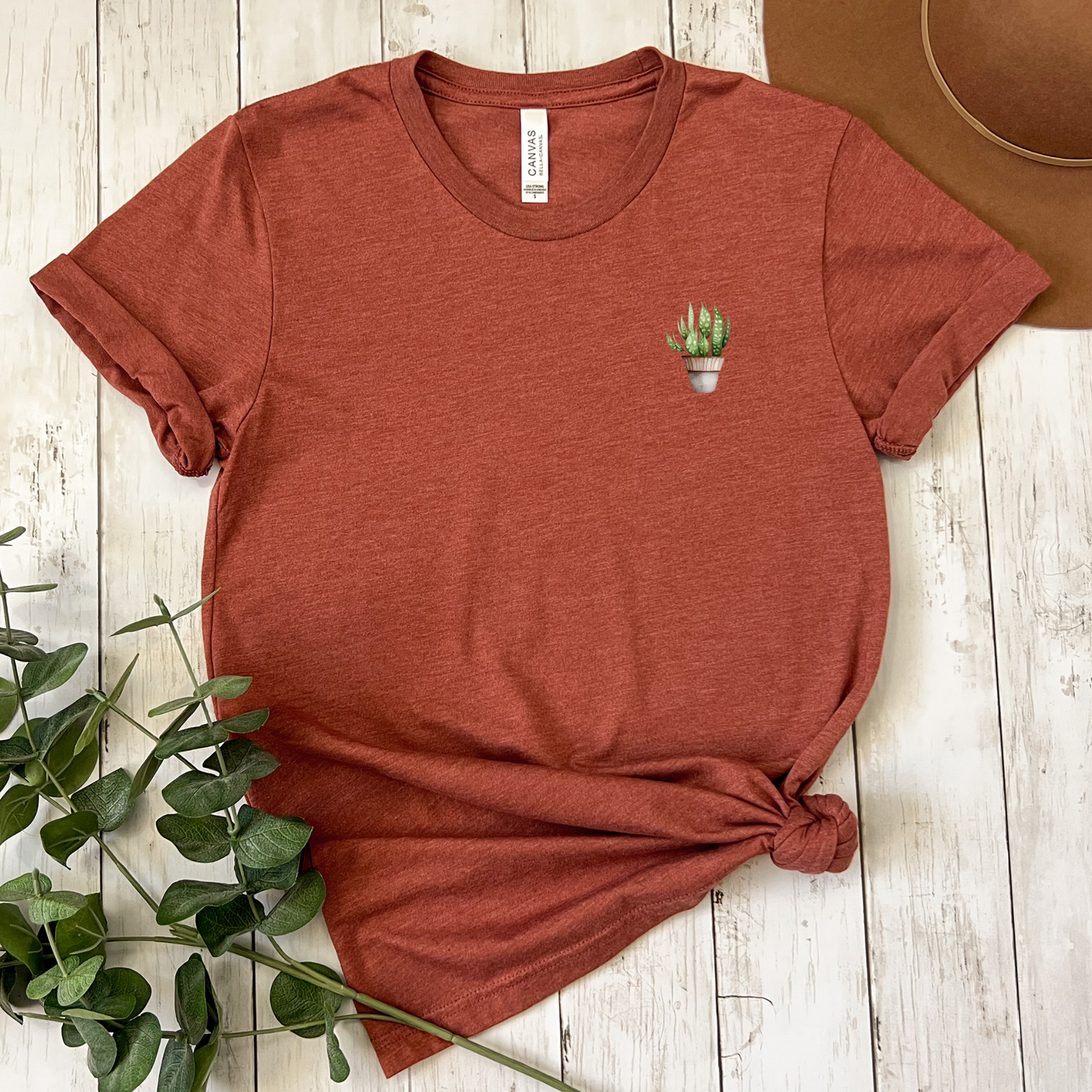 Spotted Snake Plant in Tan Planter Graphic Tee, Unisex Bella + Canvas