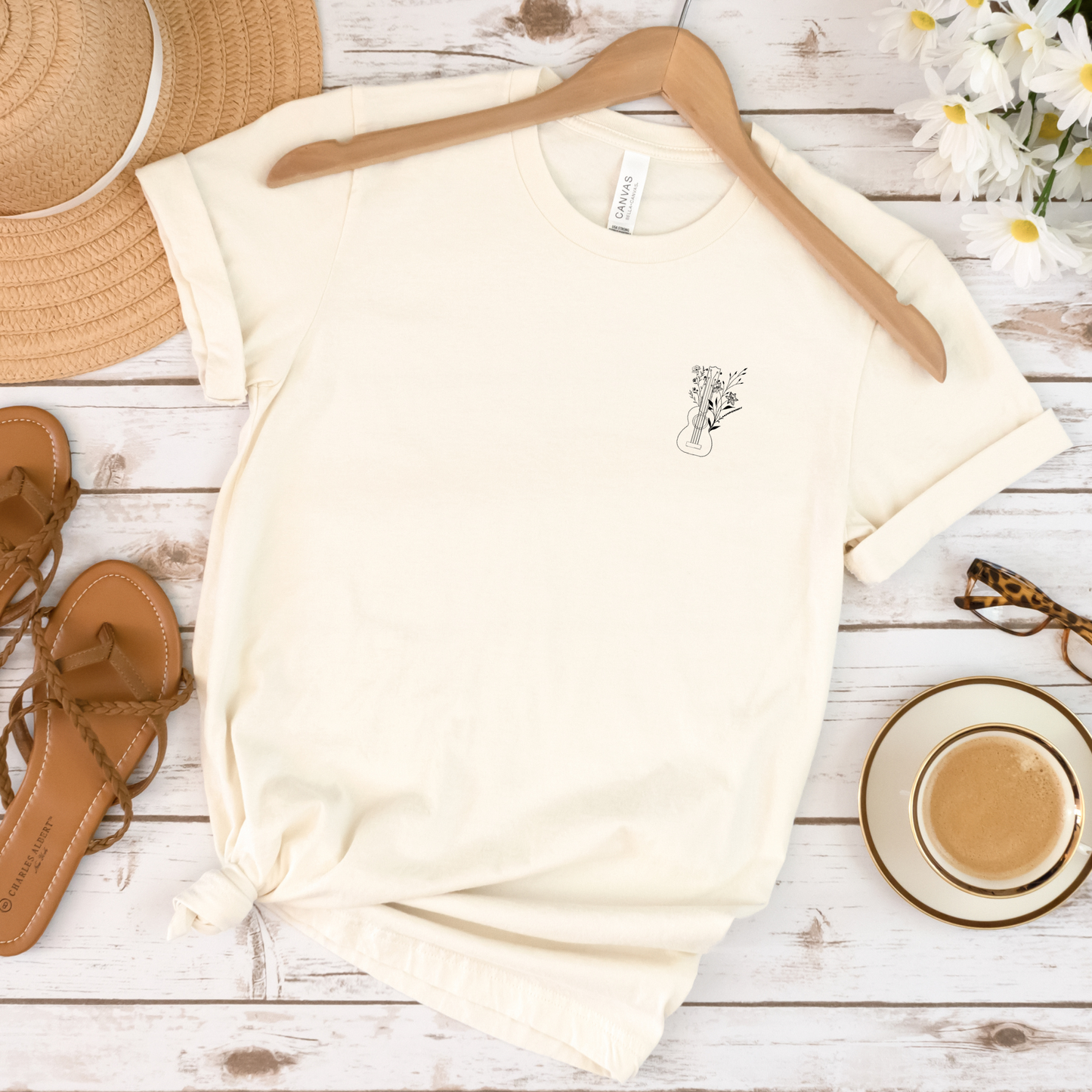 Rustic Guitar and Blooms Unisex, Bella+Canvas Tee