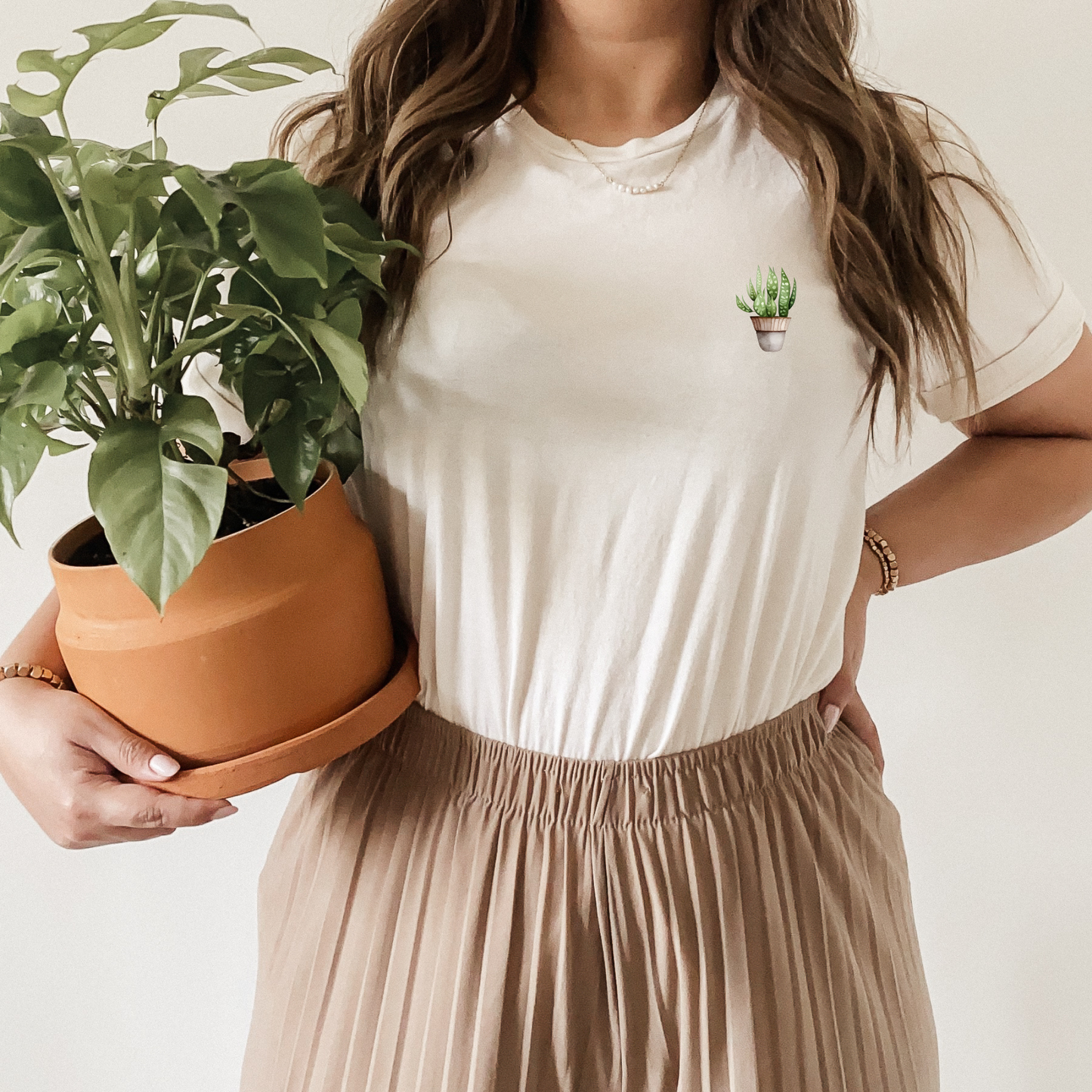 Spotted Snake Plant in Tan Planter Graphic Tee, Unisex Bella + Canvas