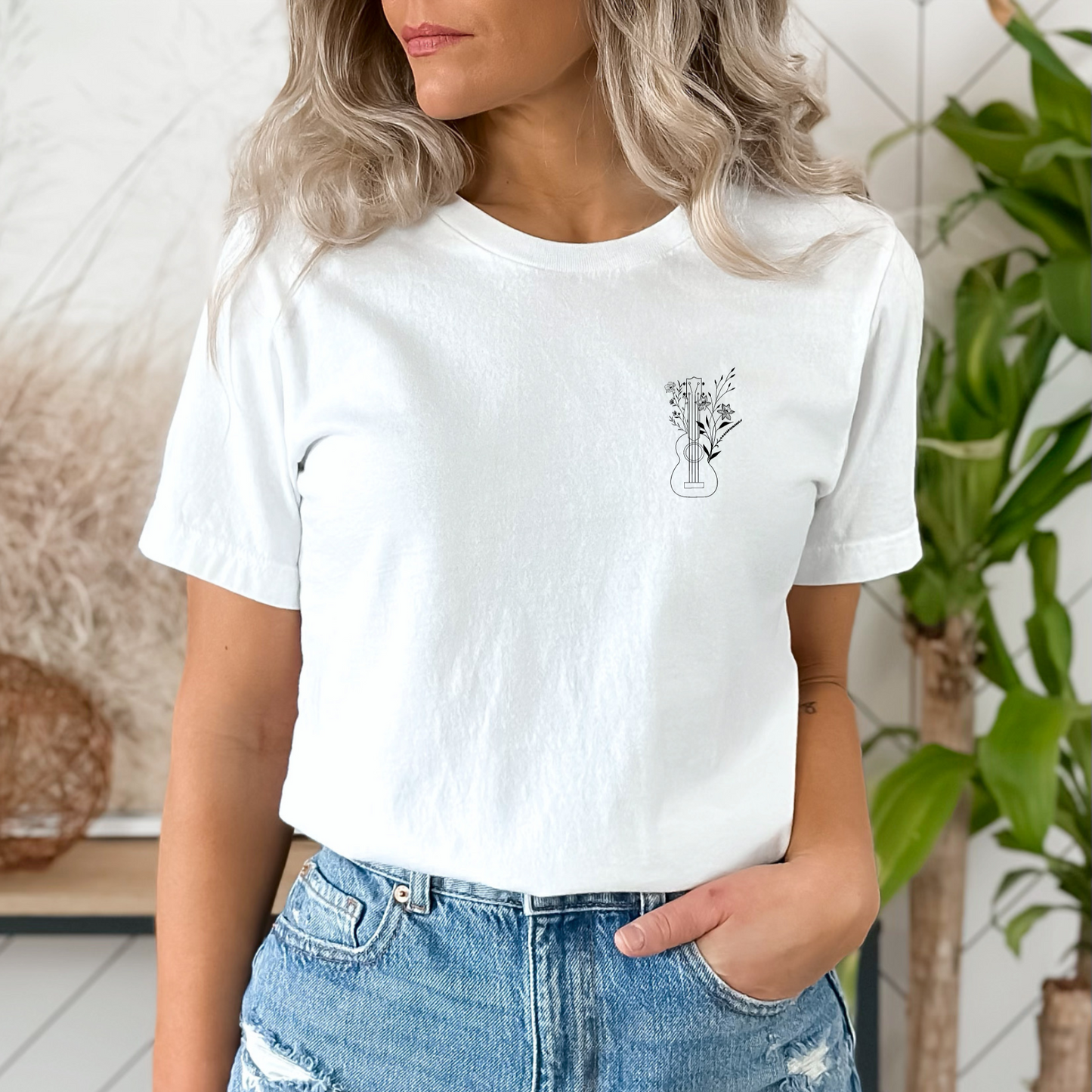 Rustic Guitar and Blooms Unisex, Bella+Canvas Tee