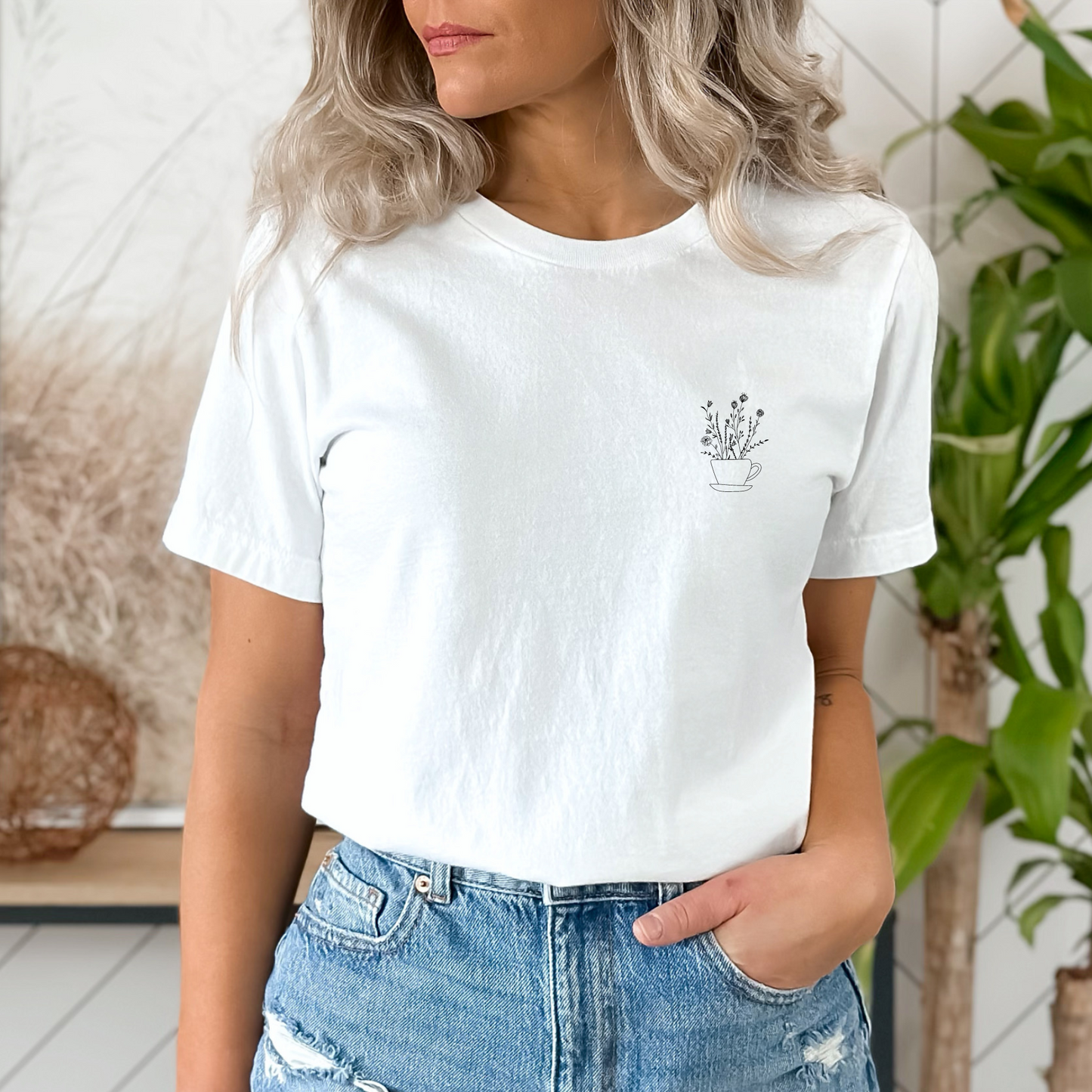 Tea Cup and Blooms Unisex, Bella+Canvas Graphic Tee