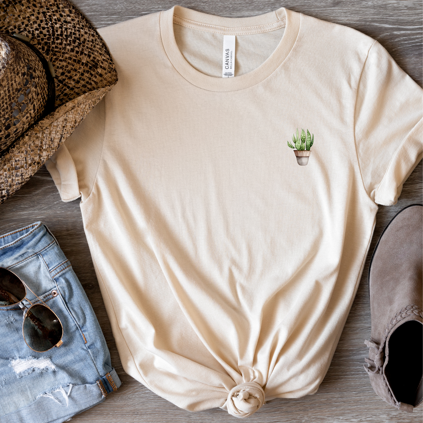 Spotted Snake Plant in Tan Planter Graphic Tee, Unisex Bella + Canvas